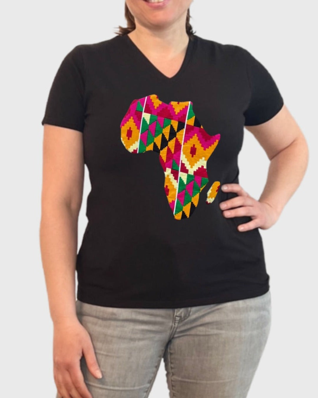 Schwarzes Damen T-Shirt | T-Shirt mit Afrika-Karte 