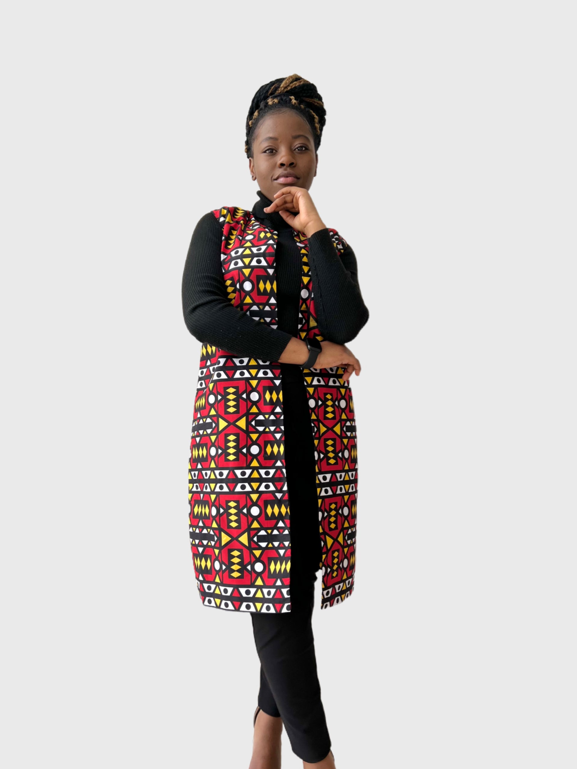 Afrikanischer Damen-Kimono, Ankara ärmelloser Jacke.