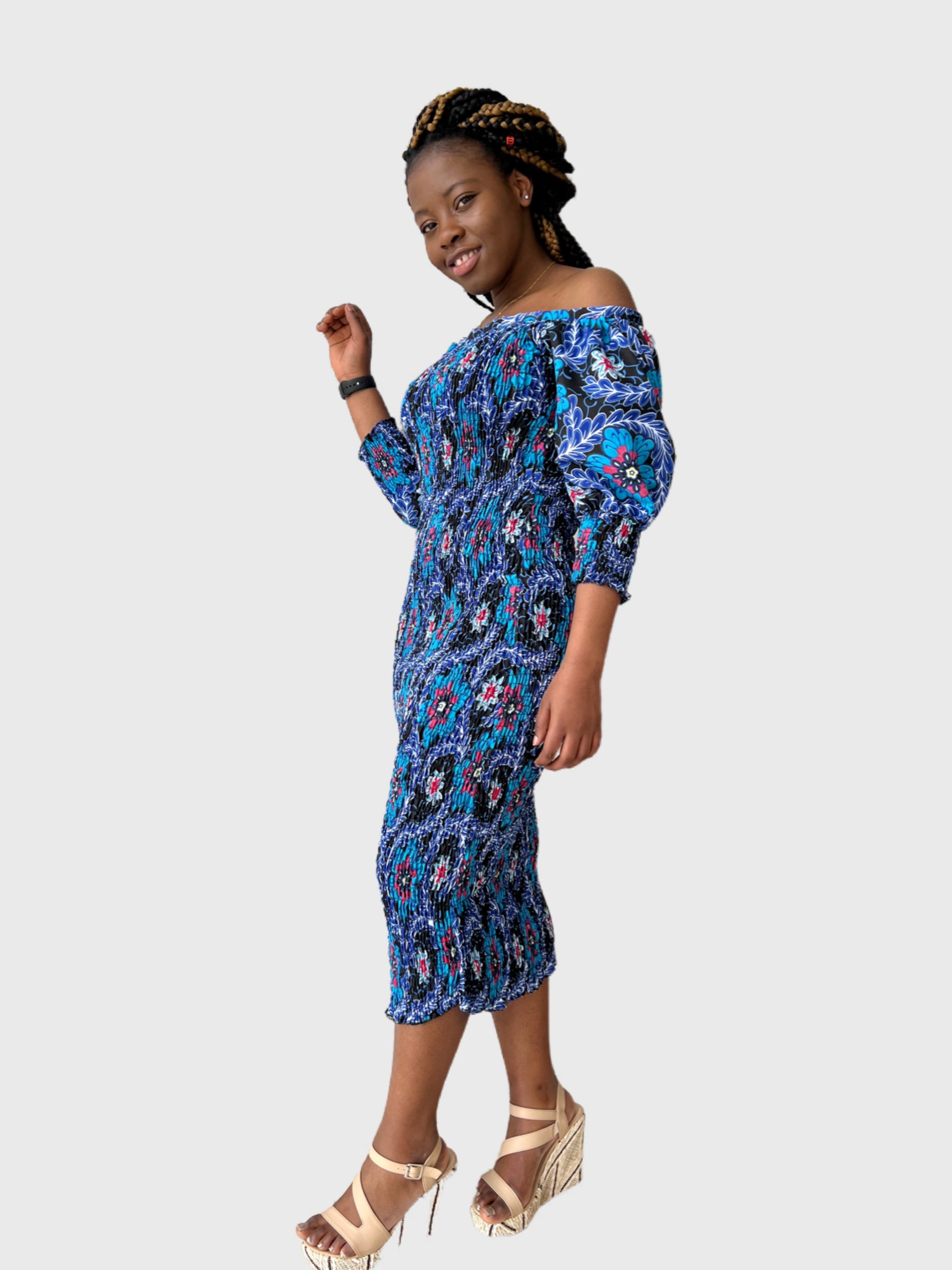Damenkleid | Ankara Gesmoktes Kleid | Afrikanischer Stil