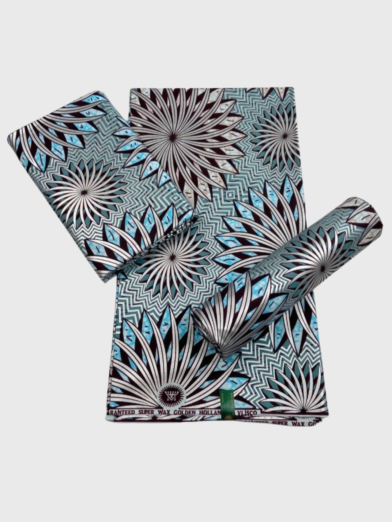 Afrikanischer Stoff, Ankara Print Stoffe / Blau mit silber