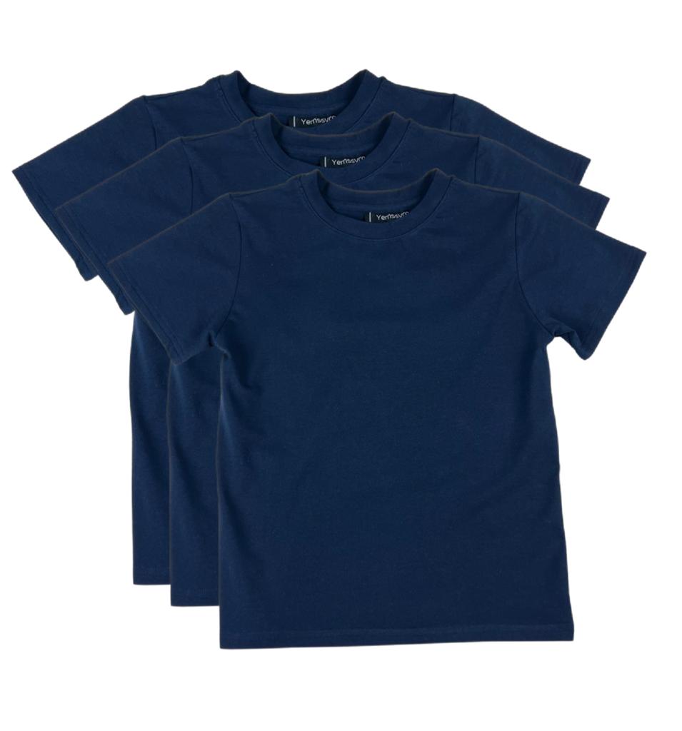 Jungen T-Shirt, Kurzarm, Kinder T-Shirt Marineblau- Größe 98-164, 3 Stücke | Yemrotshirt