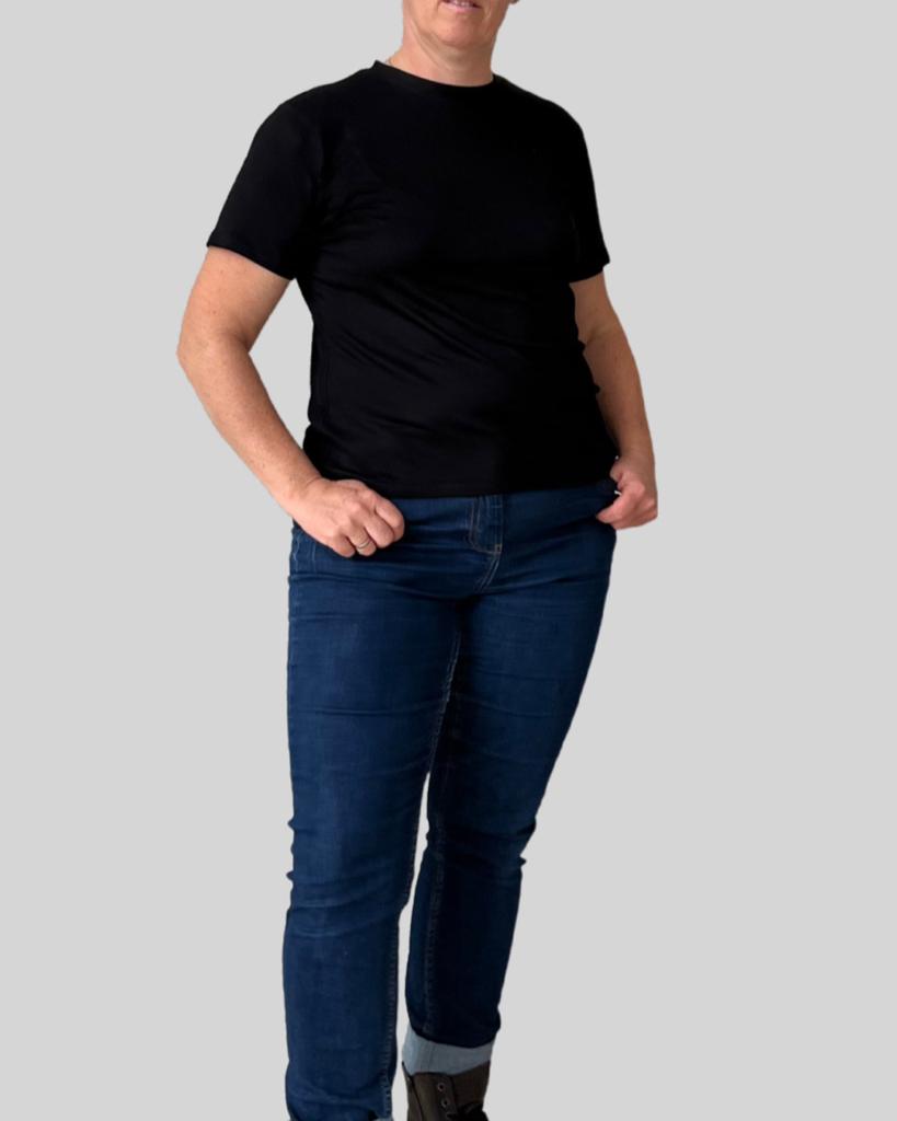 Damen T-Shirt, Gemütlicher Jersey-Look , Schwarz Größe XS- 4XL | Yemssyro