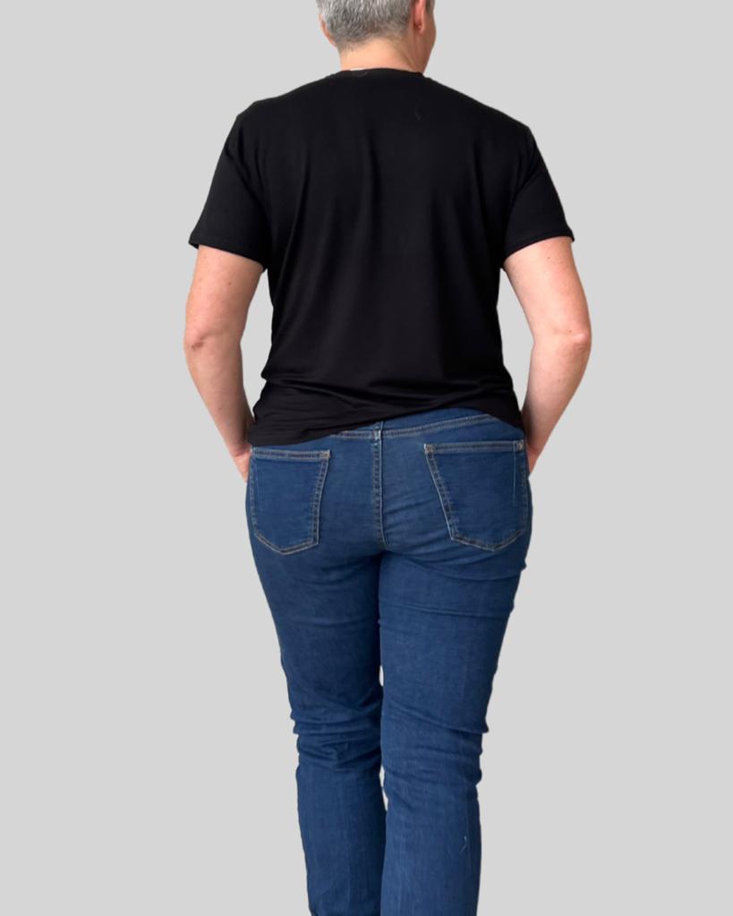 Damen T-Shirt, Gemütlicher Jersey-Look , Schwarz Größe XS- 4XL | Yemssyro