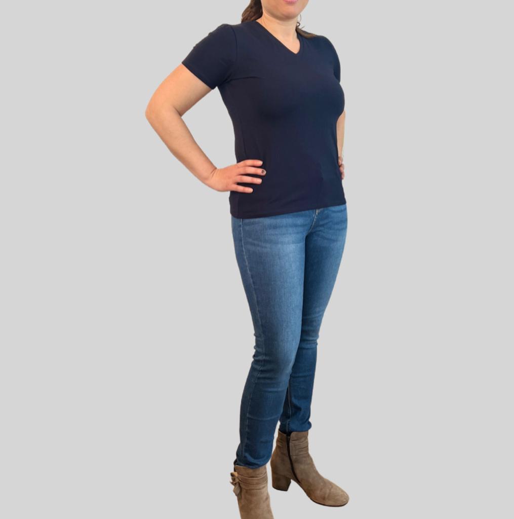 Damen T-Shirt, Schönes Baumwolljersey Basic-Shirt Marineblau Größe XS- 4XL | Yemssyro